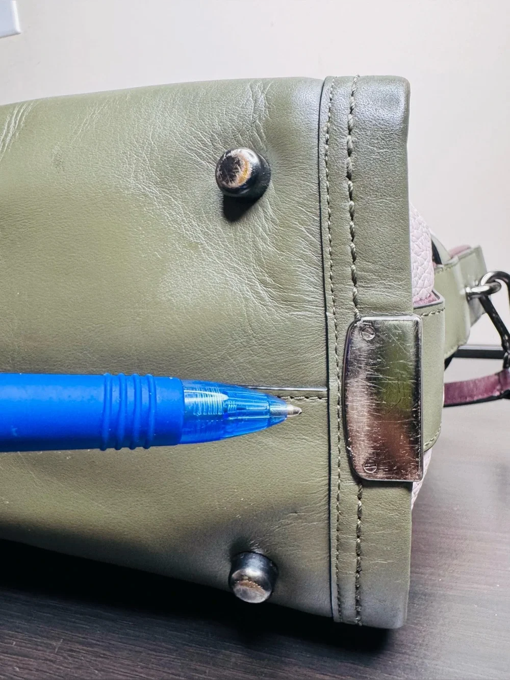 Coach Swagger  Colorblock Leather Satchel in Olive/Blush